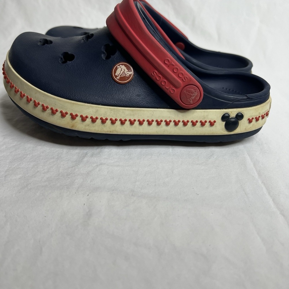 Crocs Kids J2 Blue Red Mickey Mouse Clogs Slip On Disney Shoes Youth Size 2 - Picture 3 of 8
